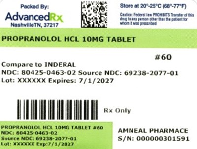 Propanolol HCl 10mg Tablet #60 - Propanolol HCL 10mg 80425 0463 02